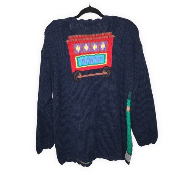 Vintage Karen Scott Hand Knits Village Train Cardigan - Picture 2 of 10